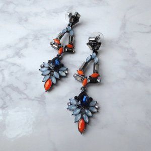Ultra Modern Large Blue, Black and Orange Statement Chandelier Earrings